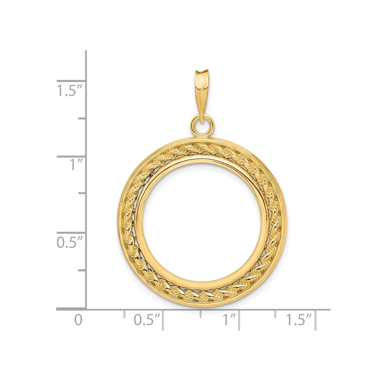 23 mm 14k Yellow Gold coin bezel pendant for US $5 Classic Head Half Eagle — size reference (ruler)