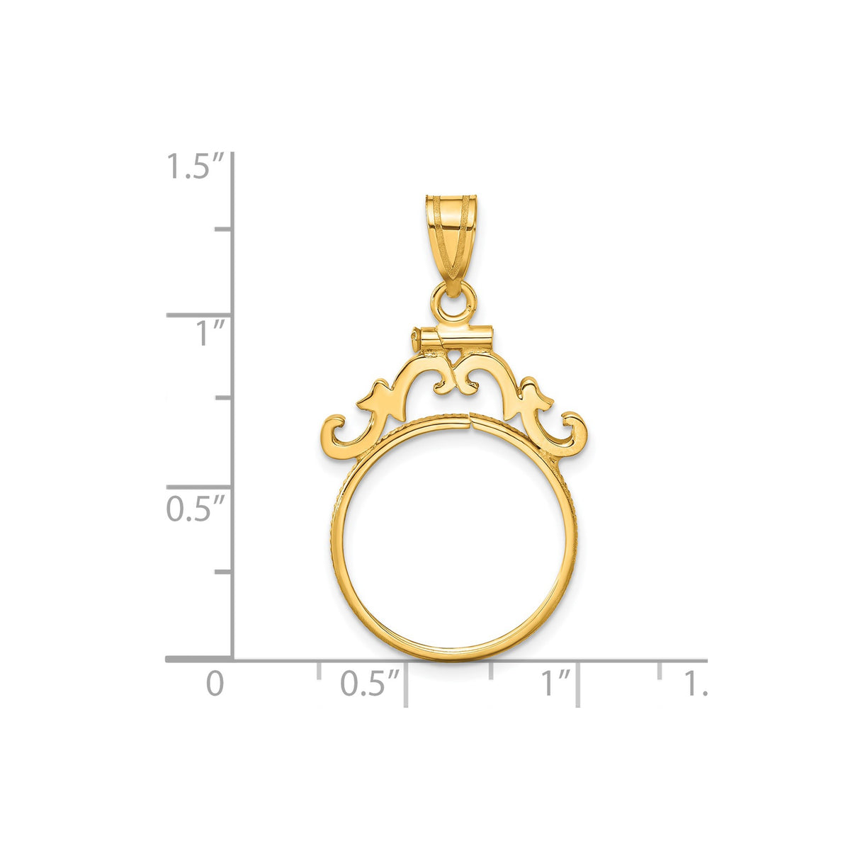 18 mm 14k Yellow Gold coin bezel pendant for US $2.50 Classic Head Quarter Eagle — size reference (ruler)