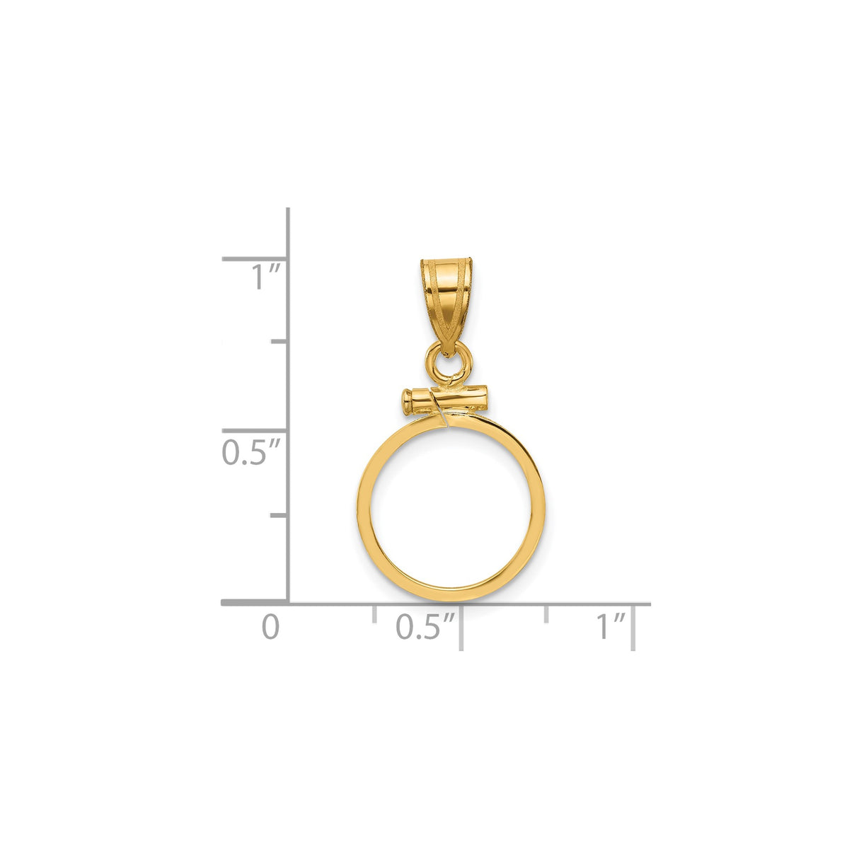 13 mm 14k Yellow Gold coin bezel pendant for US $1 Indian Princess Type 1 β size reference (ruler)