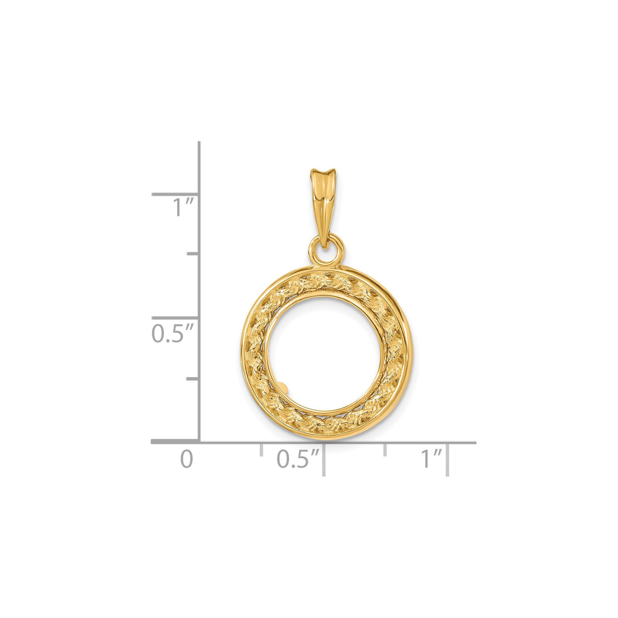13 mm 14k Yellow Gold coin bezel pendant for US $1 Indian Princess Type 1 — size reference (ruler)