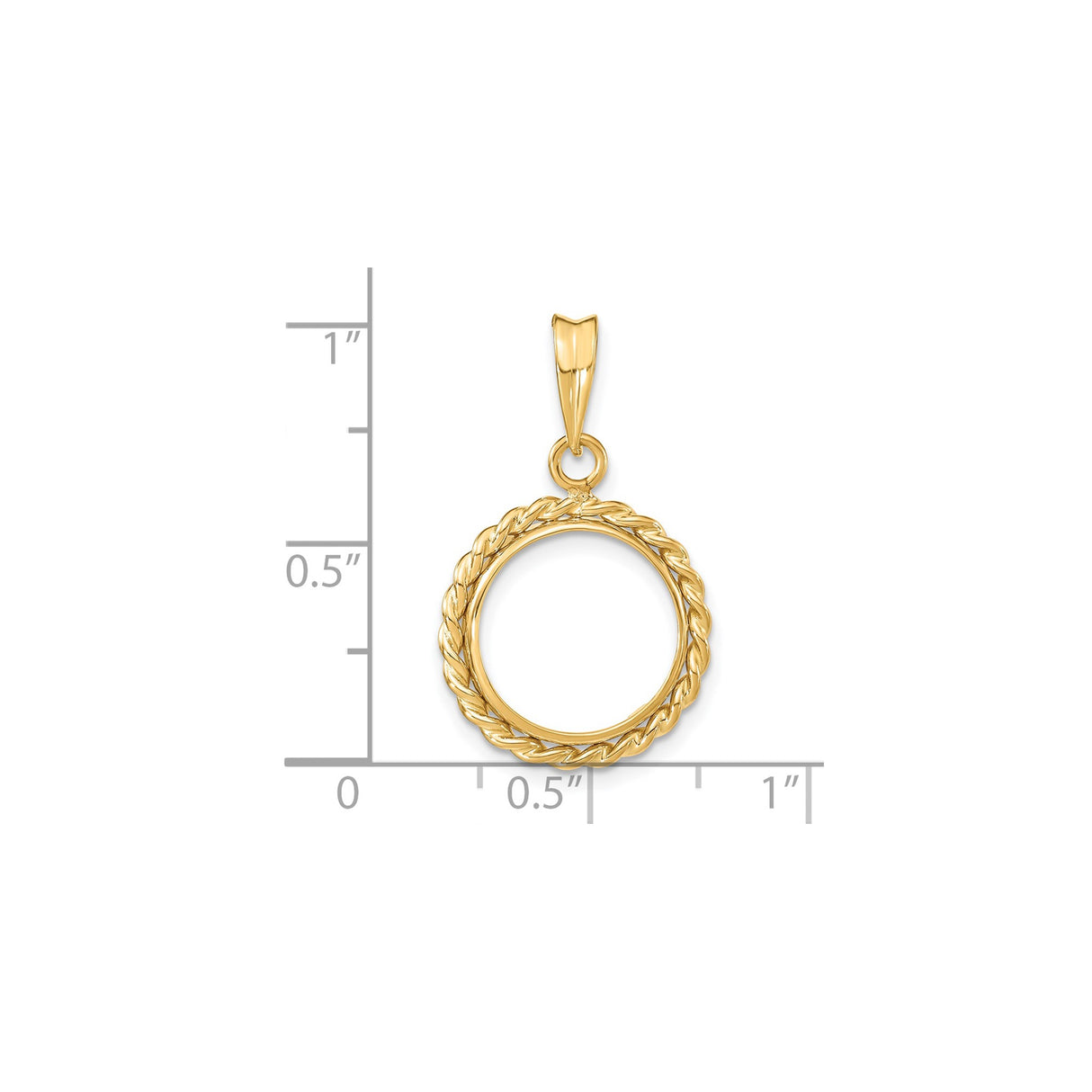 13 mm 14k Yellow Gold coin bezel pendant for US $1 Indian Princess Type 1 — size reference (ruler)
