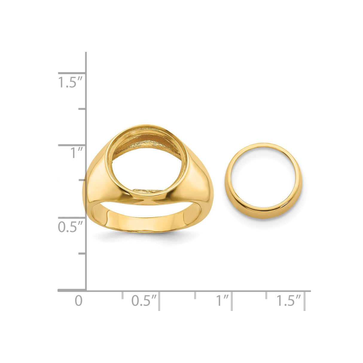 13 mm 14k Yellow Gold coin bezel ring for US $1 Indian Princess Type 1 — size reference (ruler)