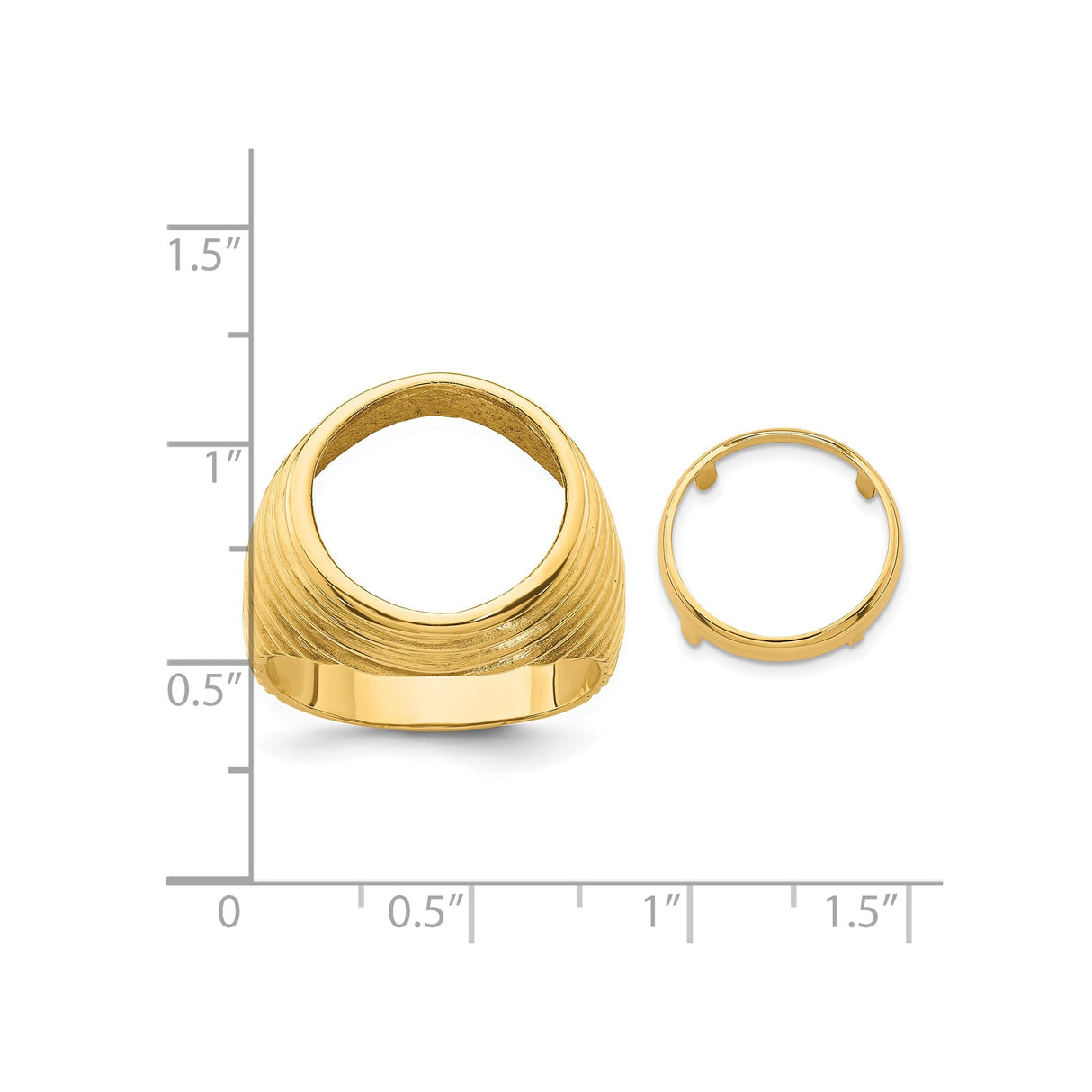 13 mm 14k Yellow Gold coin bezel ring for US $1 Indian Princess Type 1 — size reference (ruler)