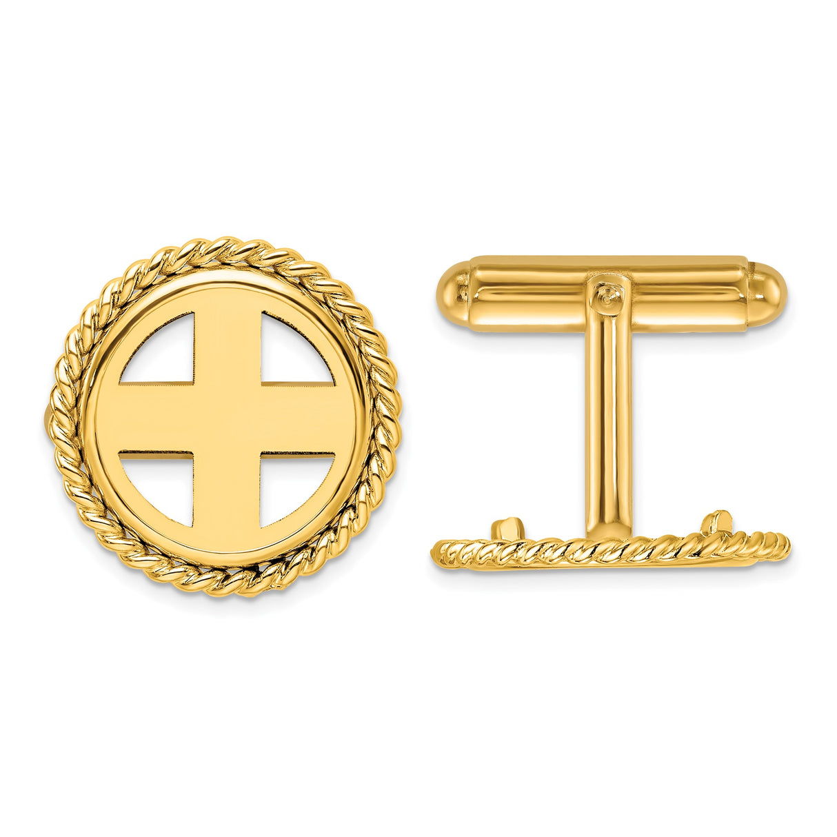 15 mm 14k Yellow Gold coin bezel cuff links for US $1 Indian Princess Type 2