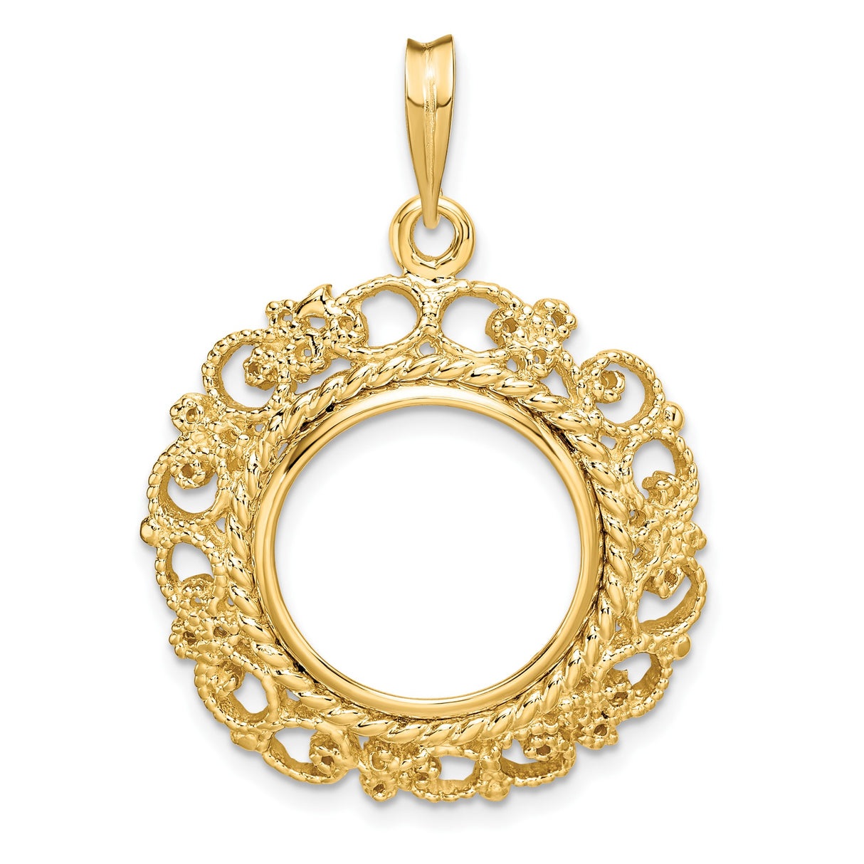15 mm 14k Yellow Gold coin bezel pendant for US $1 Indian Princess Type 2