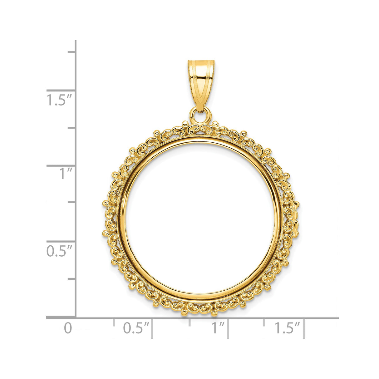 27 mm 14k Yellow Gold coin bezel pendant for US $10 Indian Head Eagle β size reference (ruler)