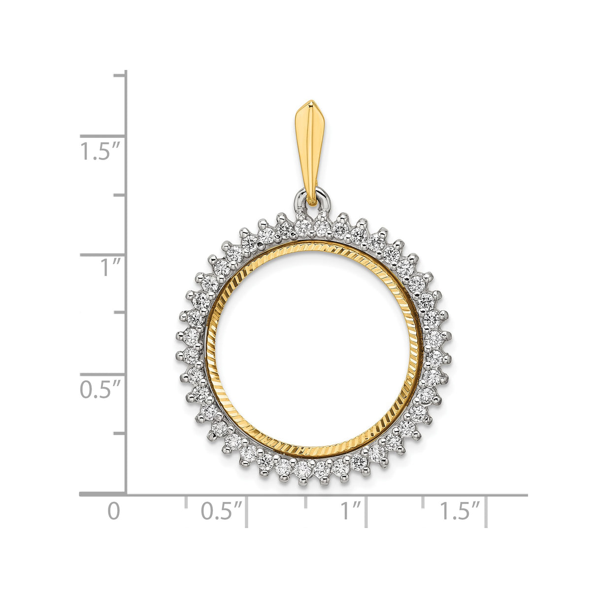 22 mm 14k Multi-Tone Gold coin bezel pendant for US $5 Indian Head Half Eagle β size reference (ruler)