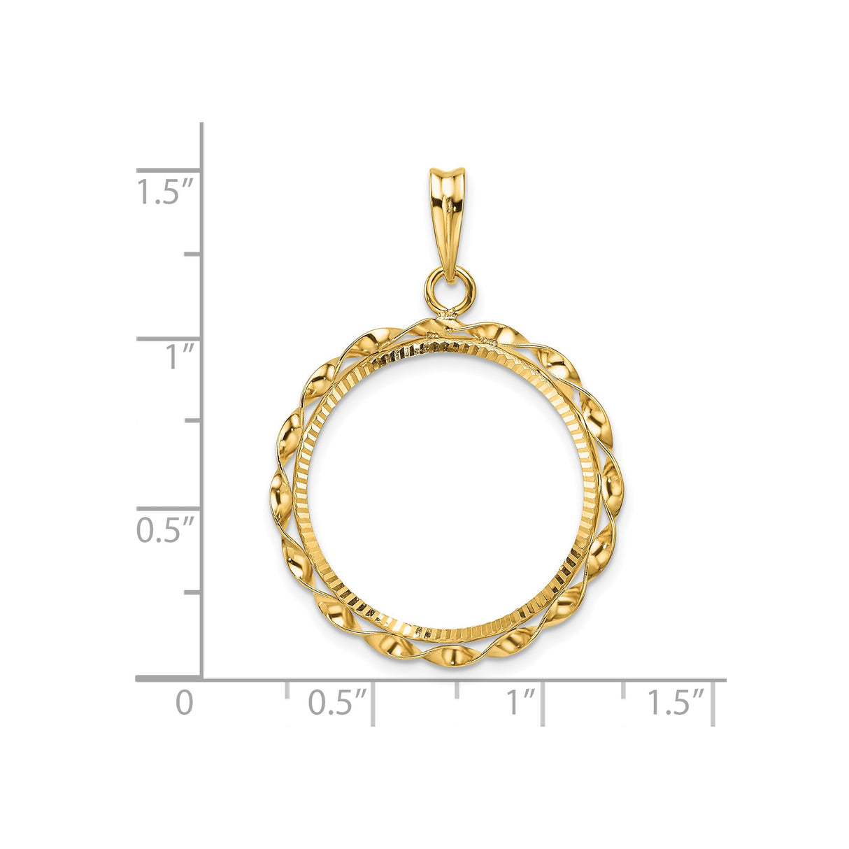 22 mm 14k Yellow Gold coin bezel pendant for US $5 Indian Head Half Eagle β size reference (ruler)