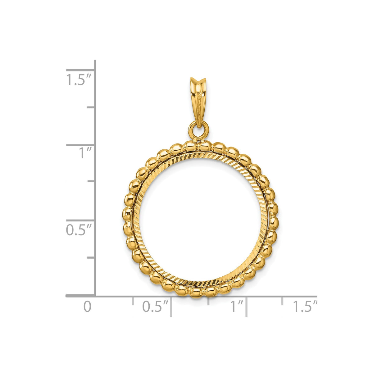 22 mm 14k Yellow Gold coin bezel pendant for US $5 Indian Head Half Eagle β size reference (ruler)