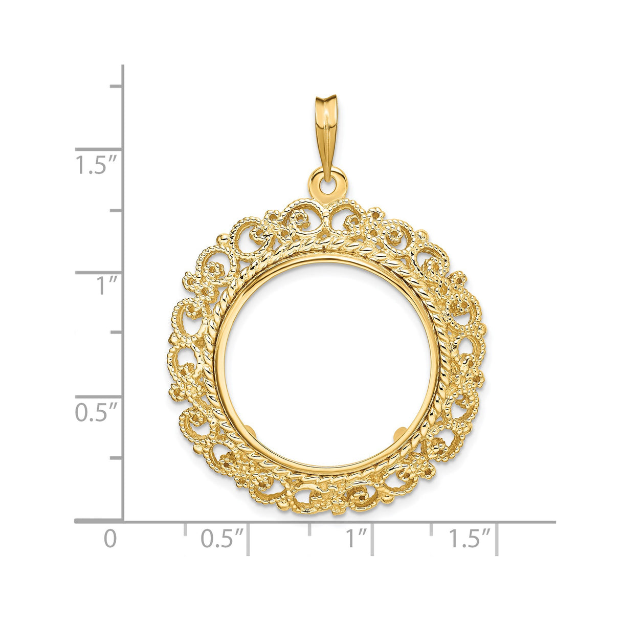 22 mm 14k Yellow Gold coin bezel pendant for US $5 Indian Head Half Eagle β size reference (ruler)