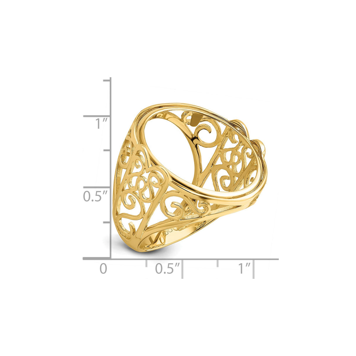 22 mm 14k Yellow Gold coin bezel ring for US $5 Indian Head Half Eagle β size reference (ruler)