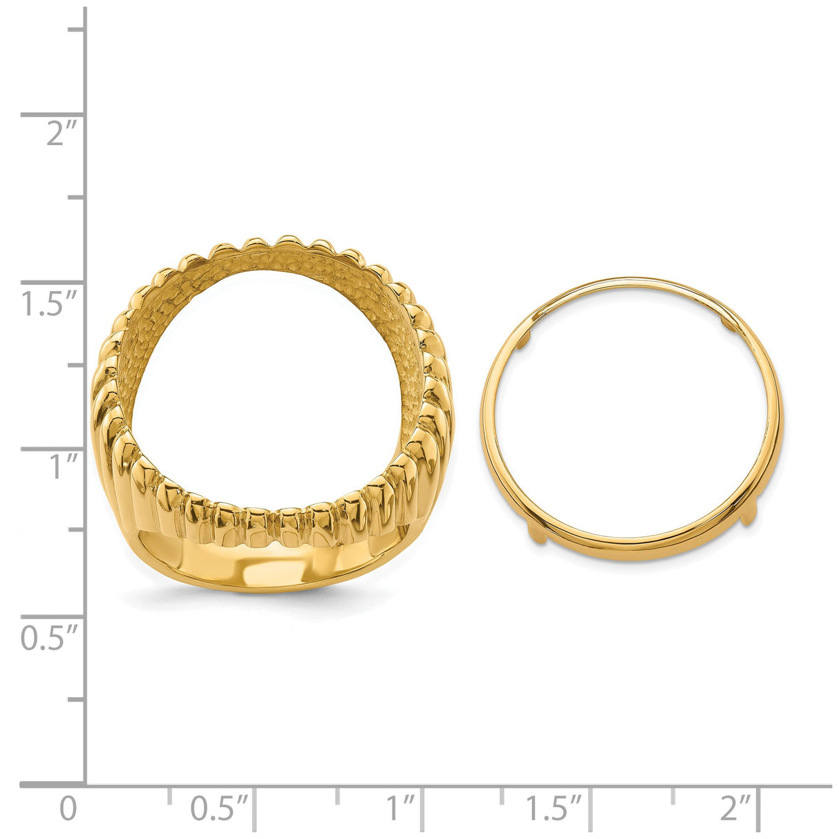 22 mm 14k Yellow Gold coin bezel ring for US $5 Indian Head Half Eagle β size reference (ruler)