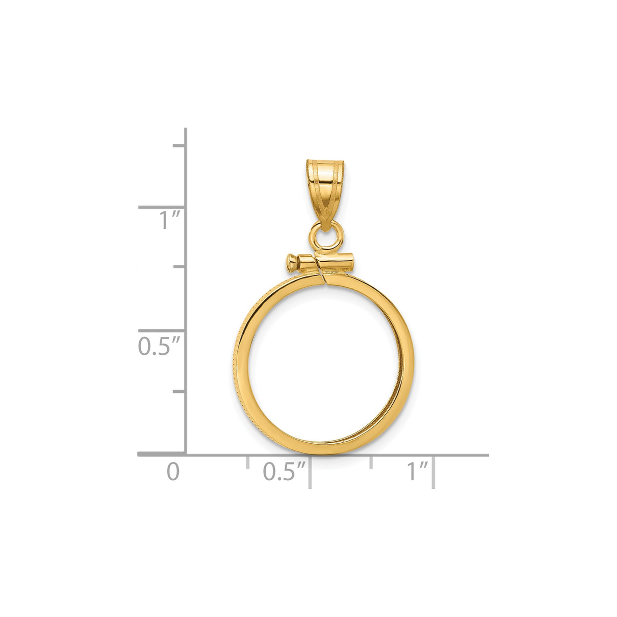 18 mm 14k Yellow Gold coin bezel pendant for US $2.50 Indian Head Quarter Eagle β size reference (ruler)