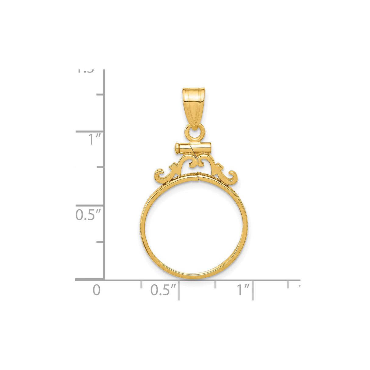 18 mm 14k Yellow Gold coin bezel pendant for US $2.50 Indian Head Quarter Eagle β size reference (ruler)