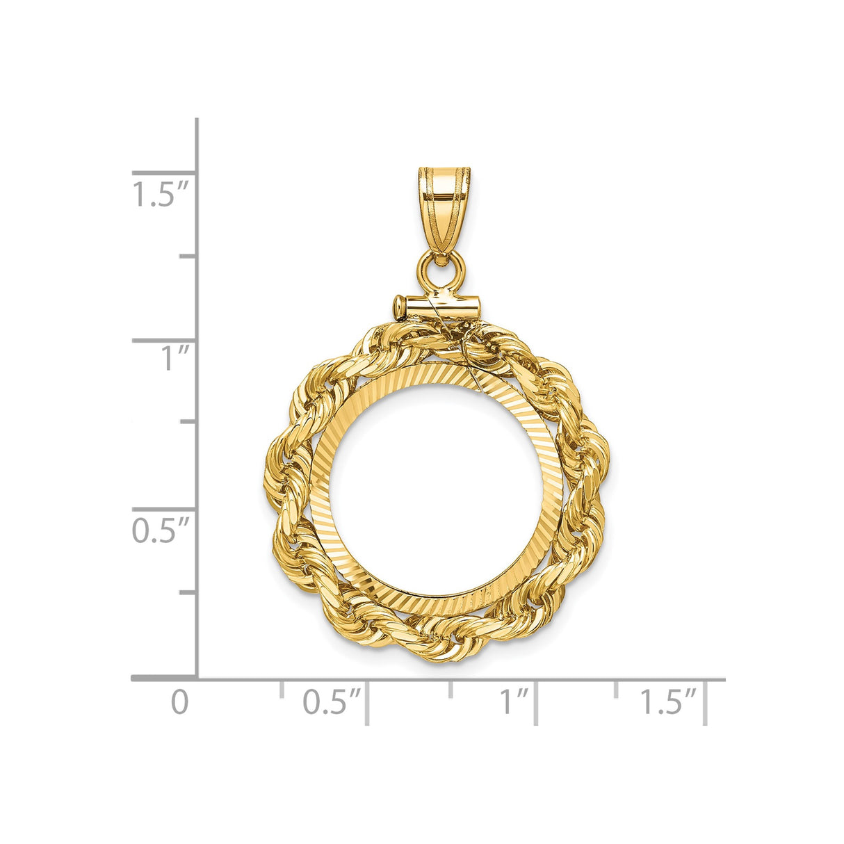 18 mm 14k Yellow Gold coin bezel pendant for US $2.50 Indian Head Quarter Eagle β size reference (ruler)
