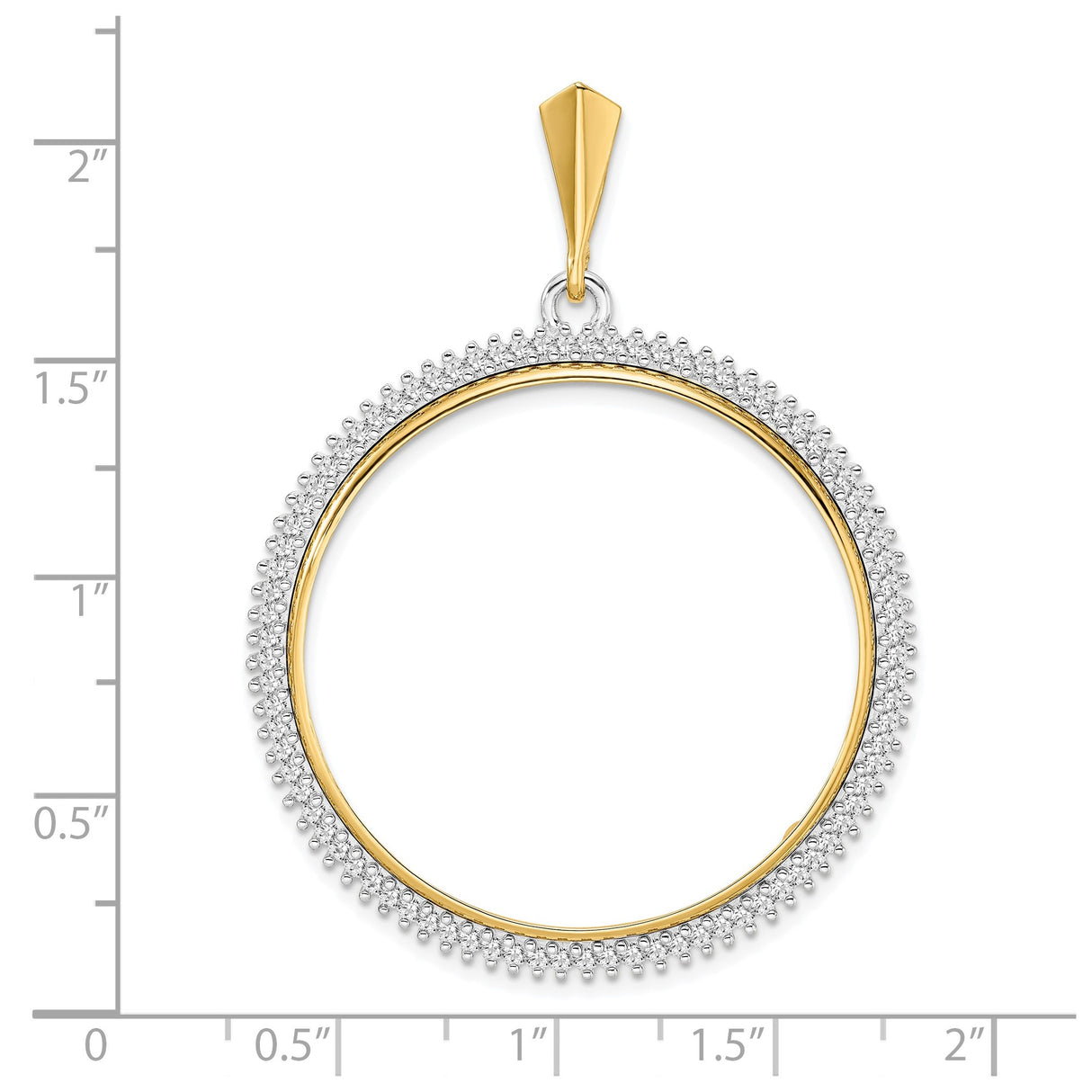 34 mm 14k Multi-Tone Gold coin bezel pendant for US $20 Liberty Head Double Eagle — size reference (ruler)