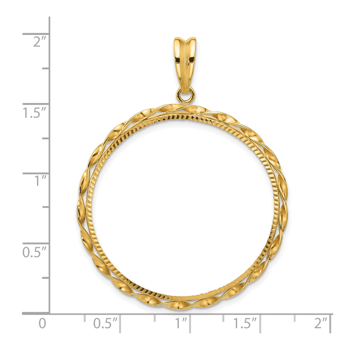 34 mm 14k Yellow Gold coin bezel pendant for US $20 Liberty Head Double Eagle β size reference (ruler)