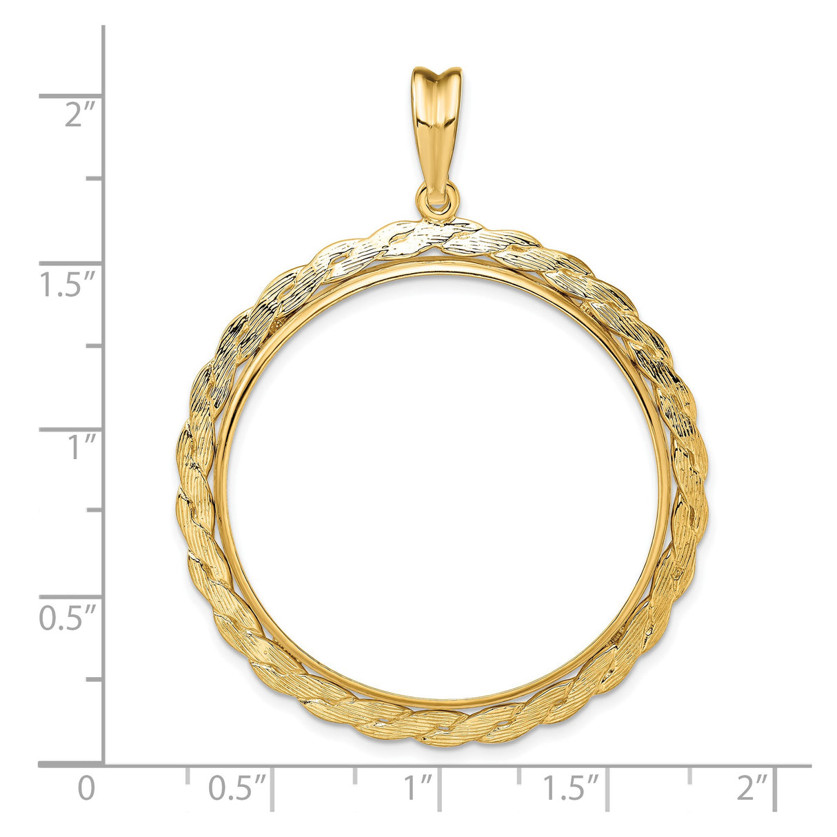 34 mm 14k Yellow Gold coin bezel pendant for US $20 Liberty Head Double Eagle — size reference (ruler)