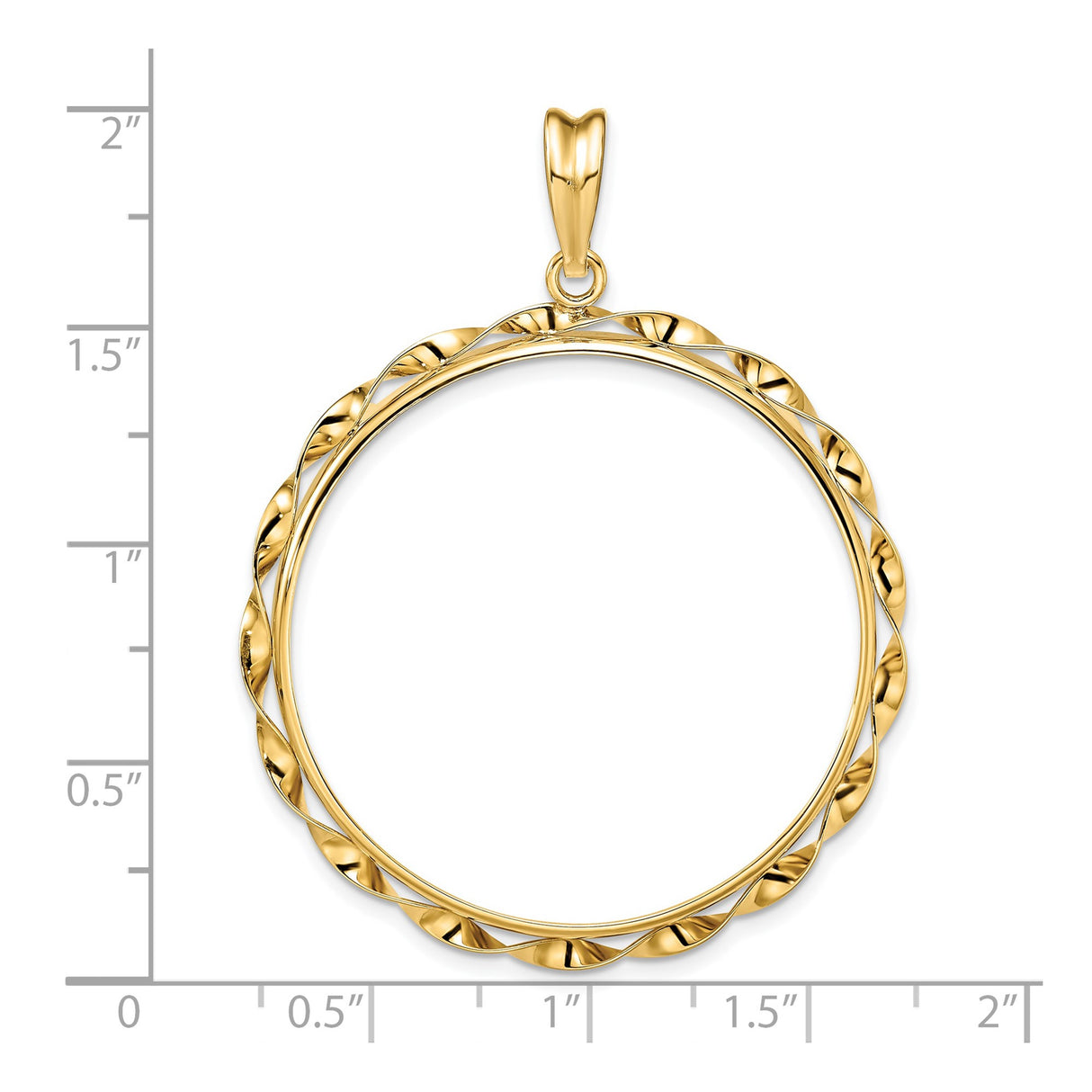 34 mm 14k Yellow Gold coin bezel pendant for US $20 Liberty Head Double Eagle — size reference (ruler)