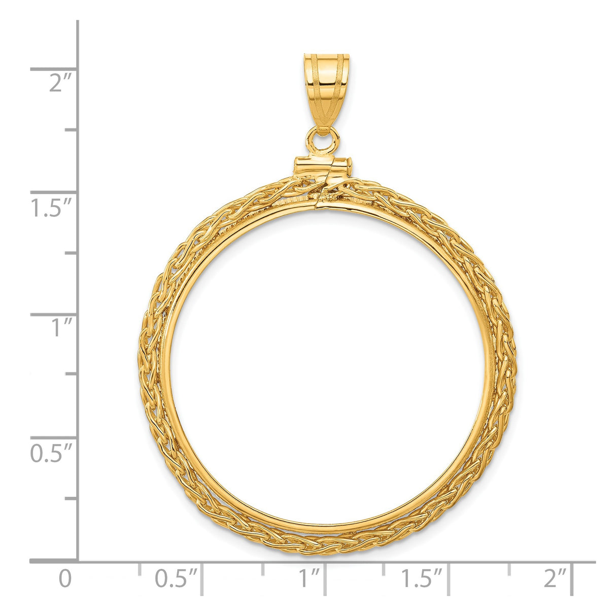 34 mm 14k Yellow Gold coin bezel pendant for US $20 Liberty Head Double Eagle — size reference (ruler)