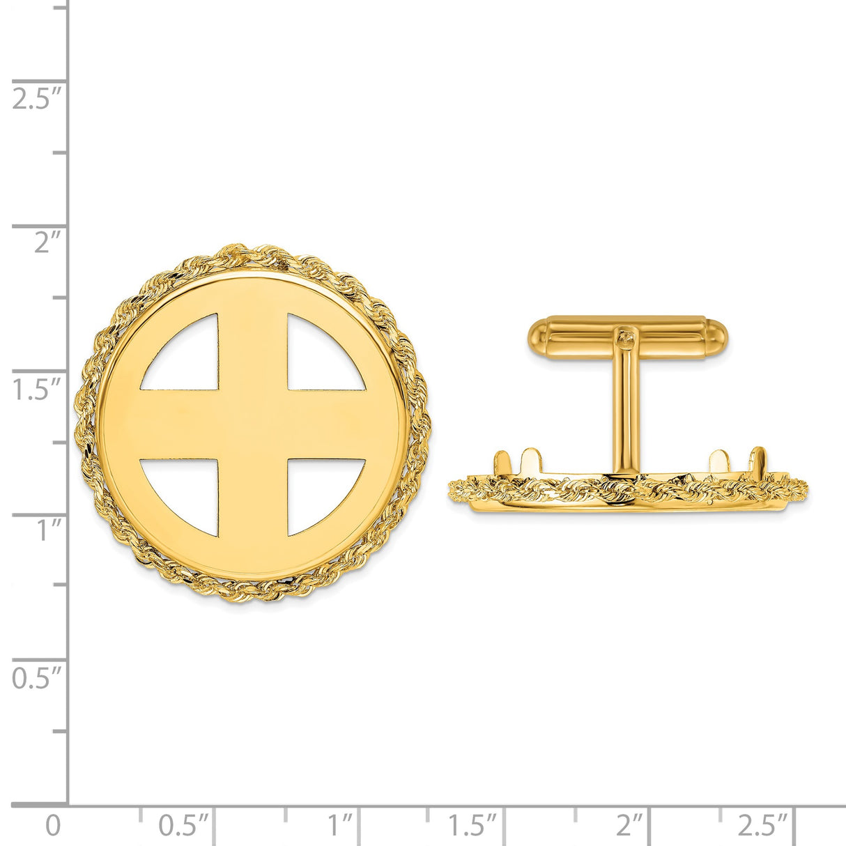 27 mm 14k Yellow Gold coin bezel cuff links for US $10 Liberty Head Eagle β size reference (ruler)