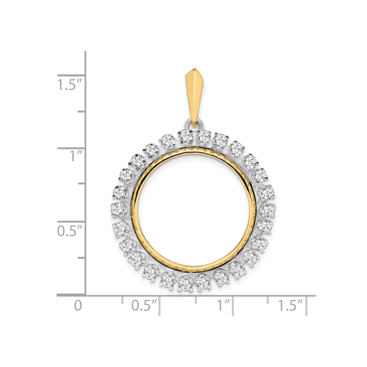22 mm 14k Multi-Tone Gold coin bezel pendant for US $5 Liberty Head Half Eagle — size reference (ruler)