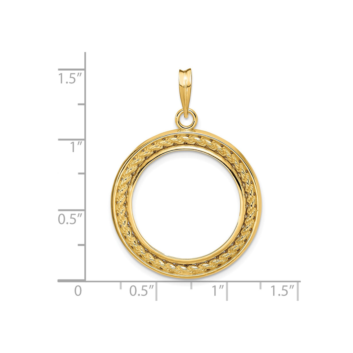 22 mm 14k Yellow Gold coin bezel pendant for US $5 Liberty Head Half Eagle — size reference (ruler)