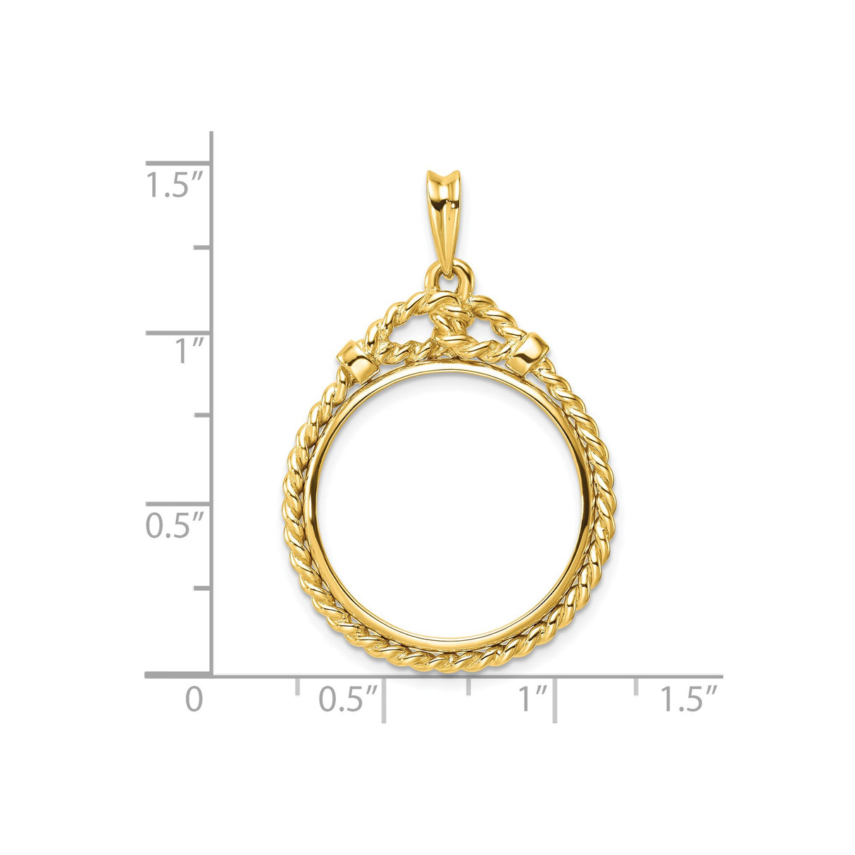22 mm 14k Yellow Gold coin bezel pendant for US $5 Liberty Head Half Eagle — size reference (ruler)