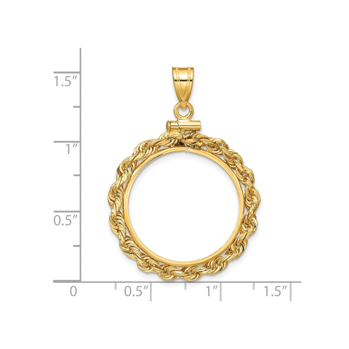 22 mm 14k Yellow Gold coin bezel pendant for US $5 Liberty Head Half Eagle — size reference (ruler)