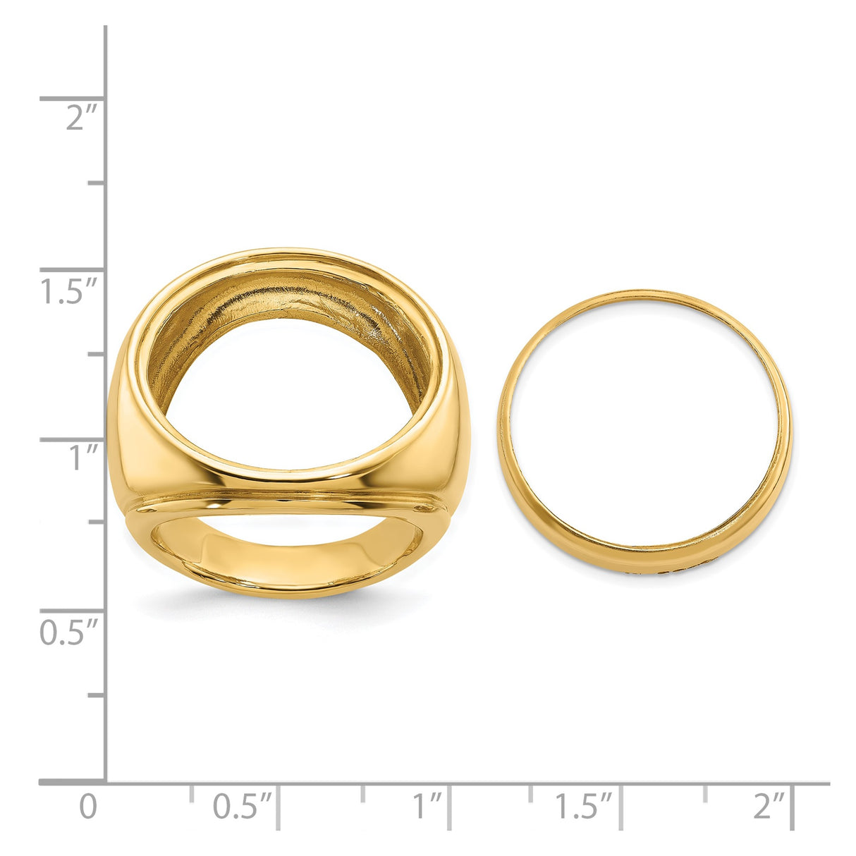 22 mm 14k Yellow Gold coin bezel ring for US $5 Liberty Head Half Eagle β size reference (ruler)