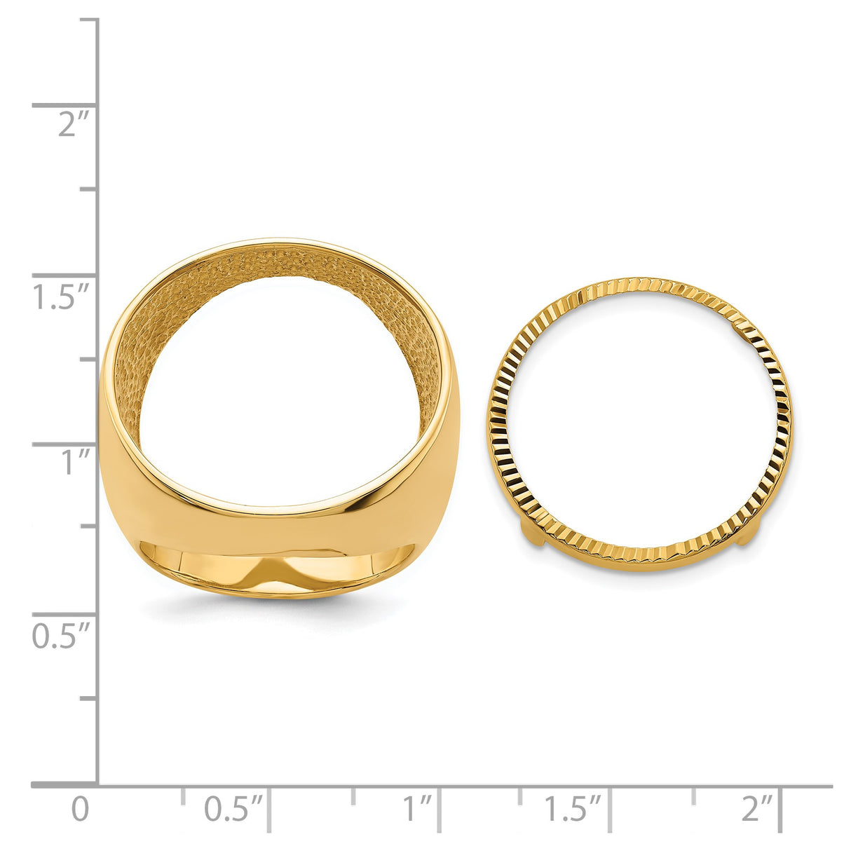 22 mm 14k Yellow Gold coin bezel ring for US $5 Liberty Head Half Eagle β size reference (ruler)