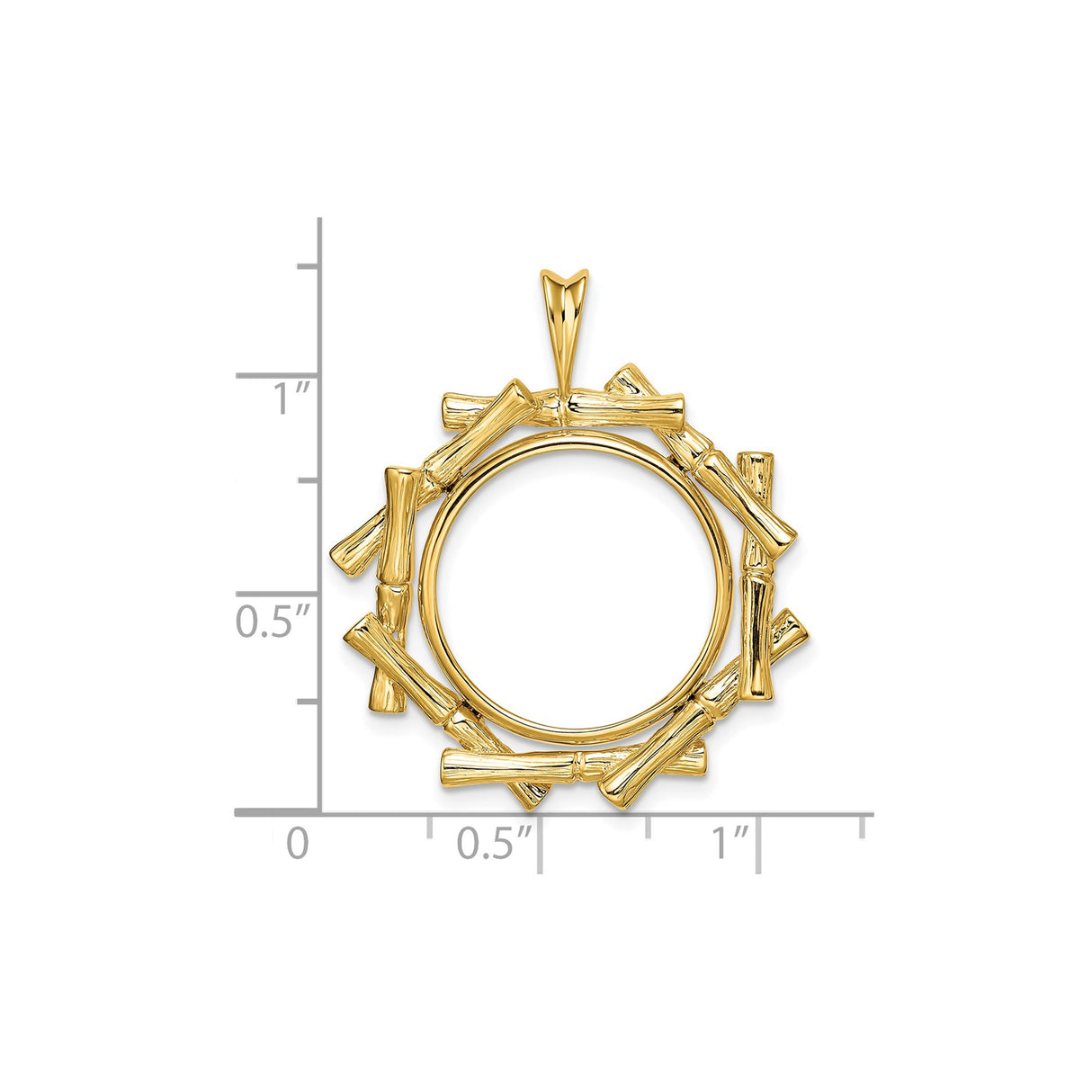 18 mm 14k Yellow Gold coin bezel pendant for US $2.50 Liberty Head Quarter Eagle — size reference (ruler)