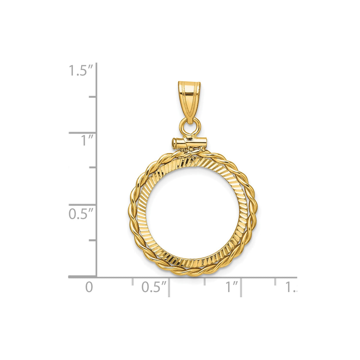 18 mm 14k Yellow Gold coin bezel pendant for US $2.50 Liberty Head Quarter Eagle β size reference (ruler)