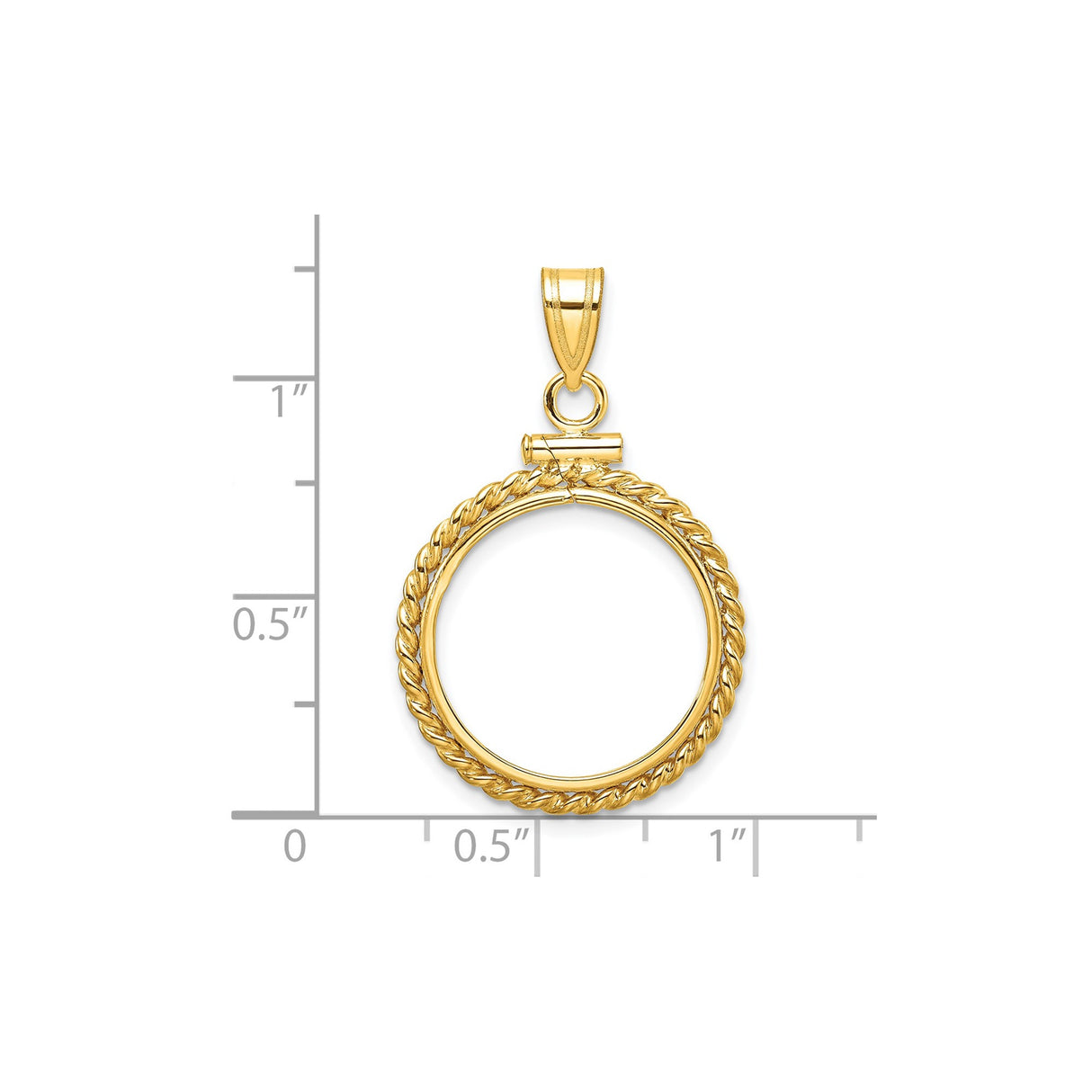 18 mm 14k Yellow Gold coin bezel pendant for US $2.50 Liberty Head Quarter Eagle β size reference (ruler)