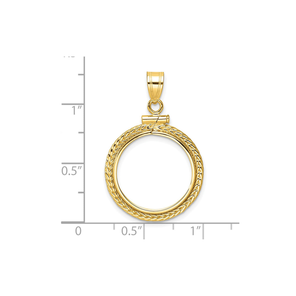 18 mm 14k Yellow Gold coin bezel pendant for US $2.50 Liberty Head Quarter Eagle β size reference (ruler)