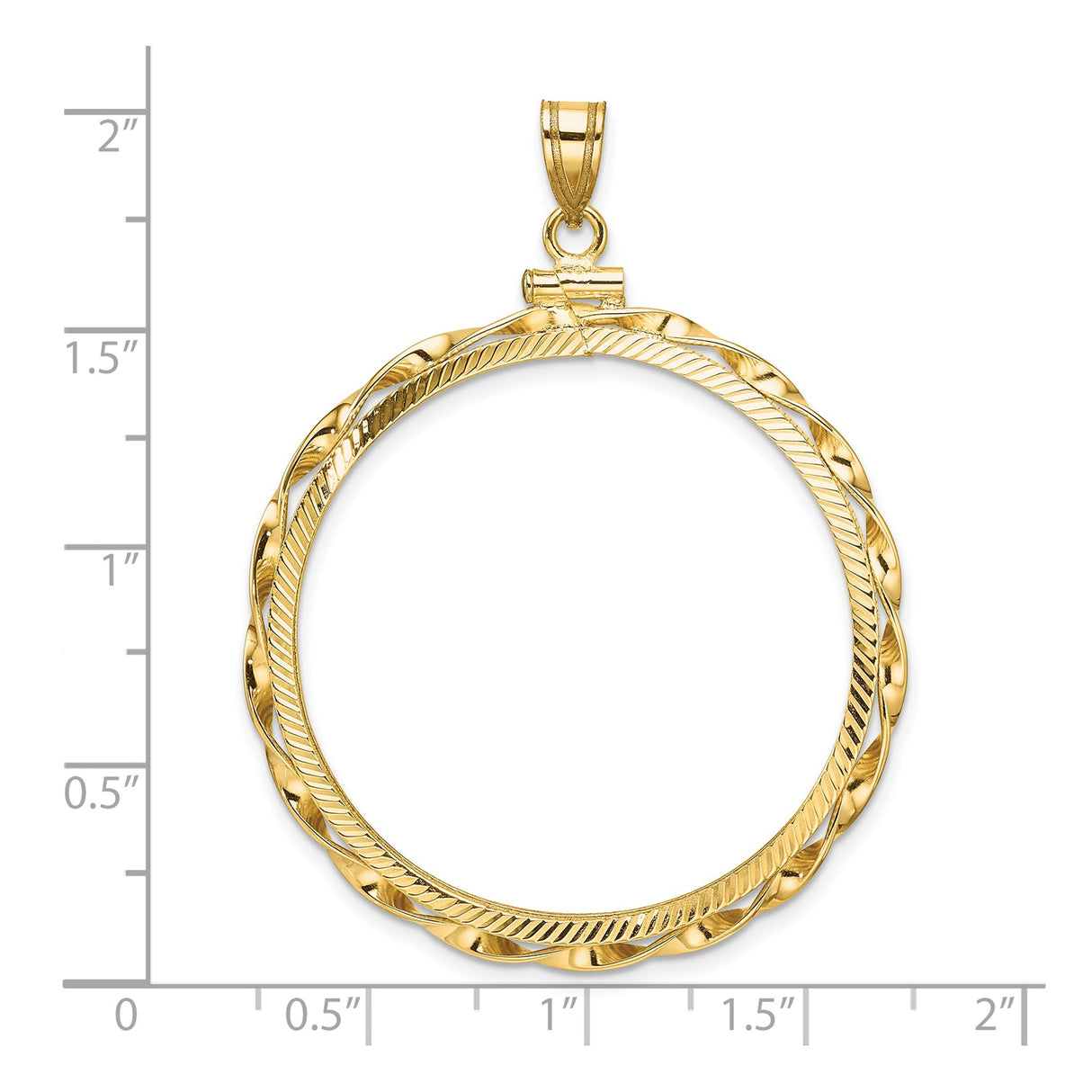 34 mm 14k Yellow Gold coin bezel pendant for US $20 Saint Gaudens Double Eagle β size reference (ruler)