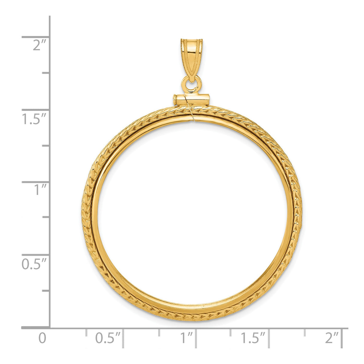 34 mm 14k Yellow Gold coin bezel pendant for US $20 Saint Gaudens Double Eagle — size reference (ruler)
