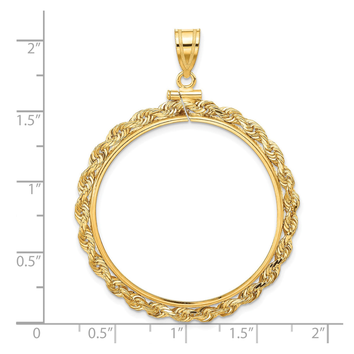 34 mm 14k Yellow Gold coin bezel pendant for US $20 Saint Gaudens Double Eagle β size reference (ruler)