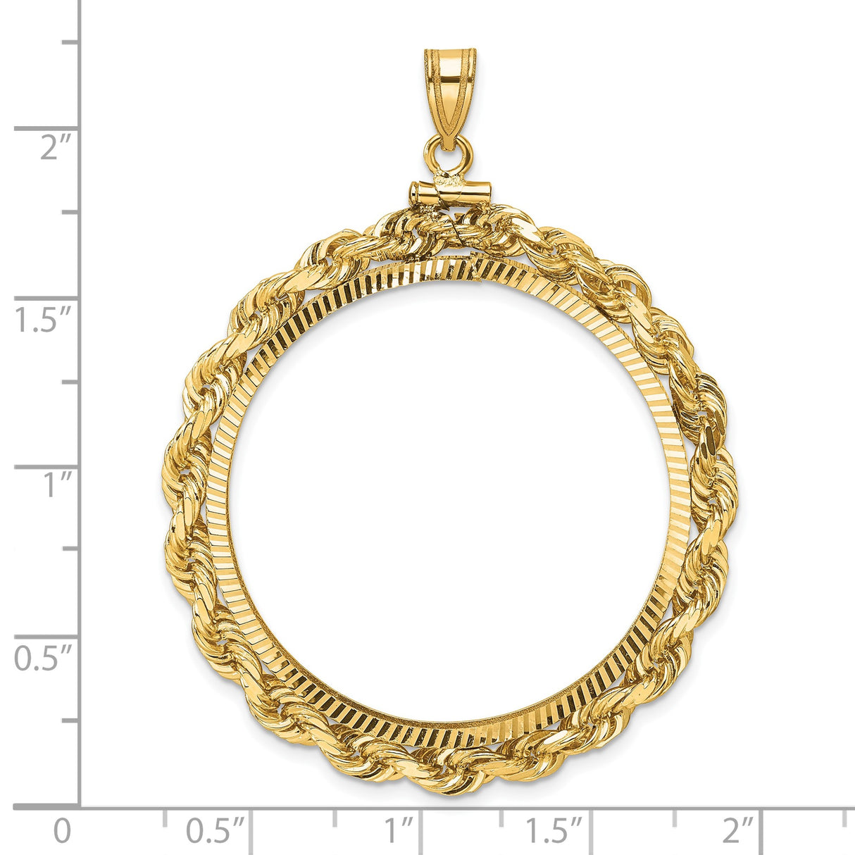 34 mm 14k Yellow Gold coin bezel pendant for US $20 Saint Gaudens Double Eagle β size reference (ruler)