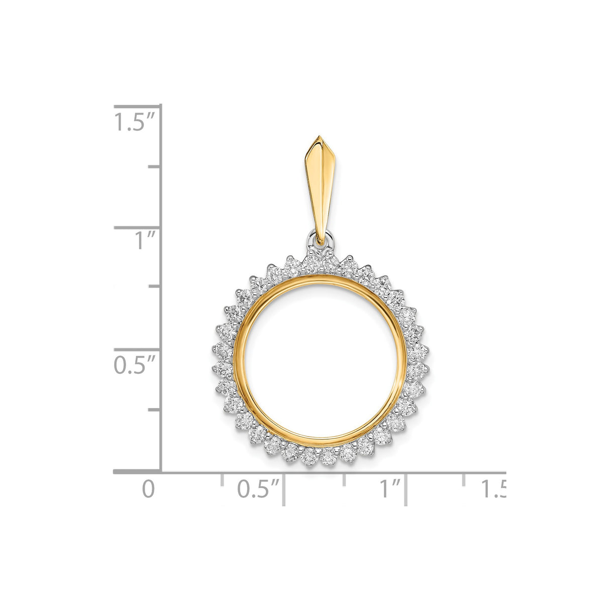 18 mm 14k Multi-Tone Gold coin bezel pendant for US 10¢ Dime - Mercury — size reference (ruler)