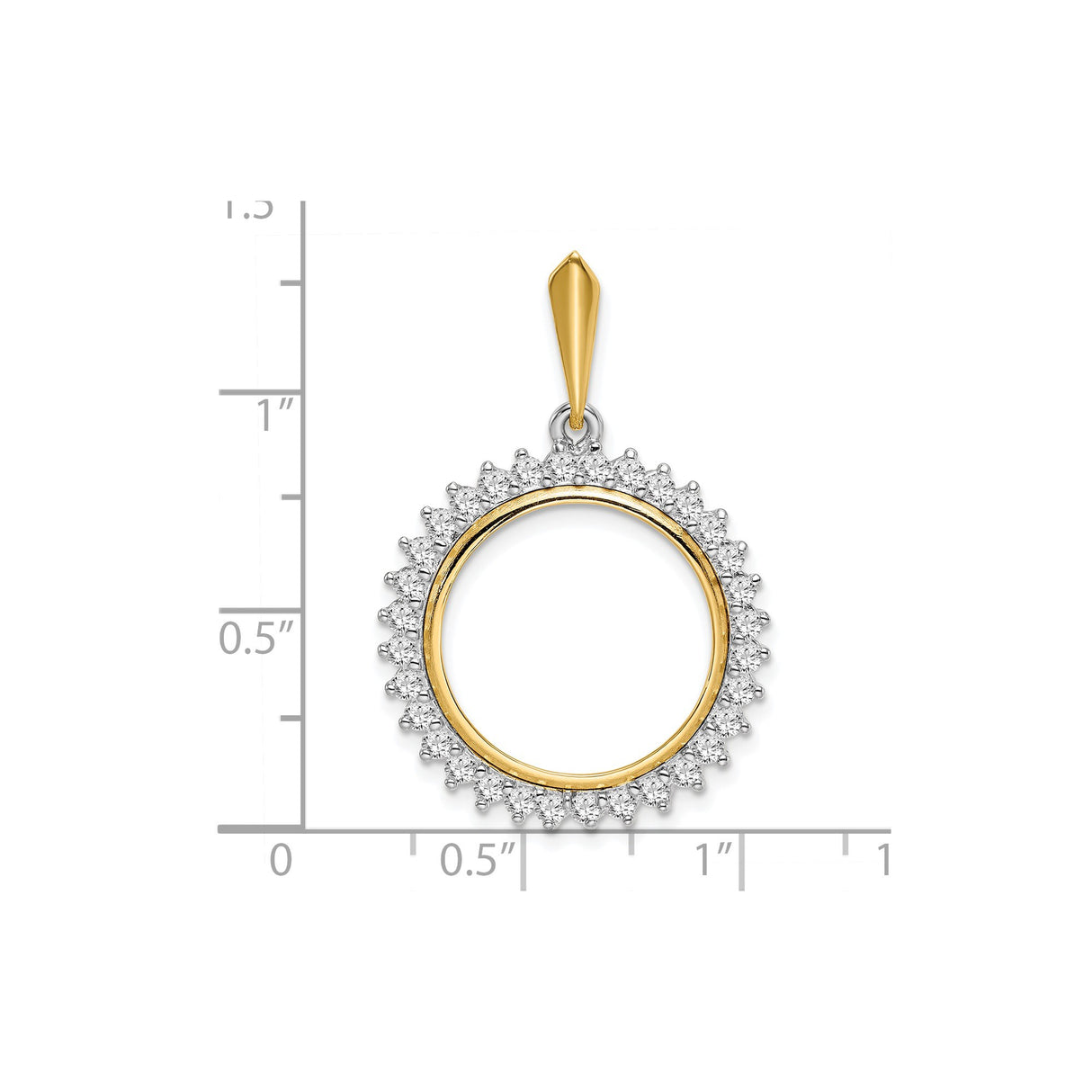 18 mm 14k Multi-Tone Gold coin bezel pendant for US 10¢ Dime - Mercury — size reference (ruler)