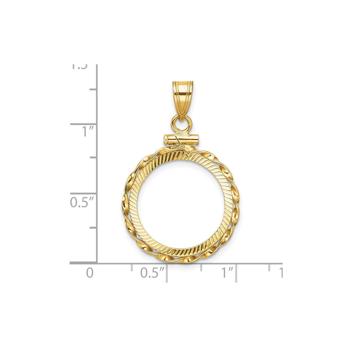 18 mm 14k Yellow Gold coin bezel pendant for US 10¢ Dime - Mercury — size reference (ruler)