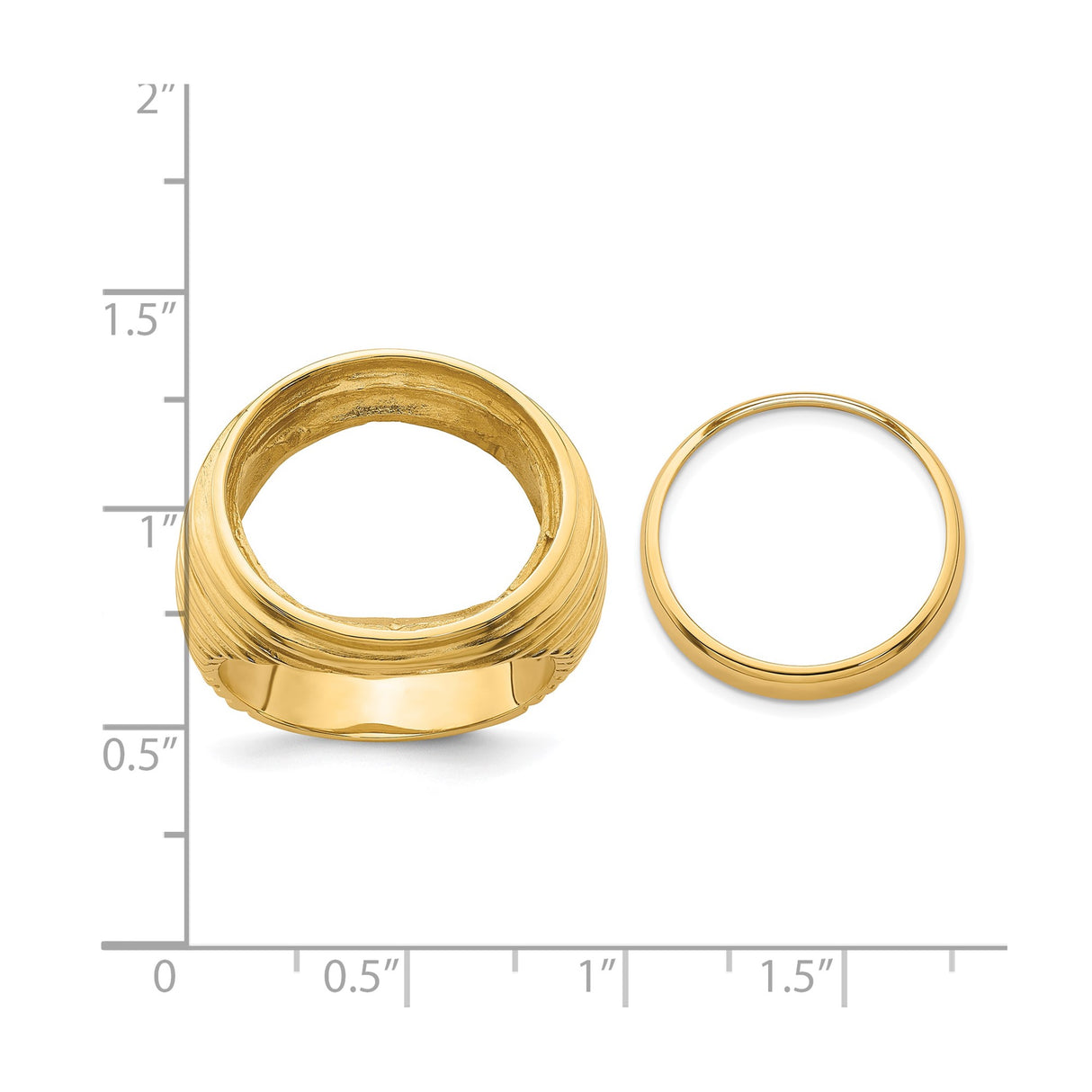 18 mm 14k Yellow Gold coin bezel ring for US 10¢ Dime - Mercury — size reference (ruler)