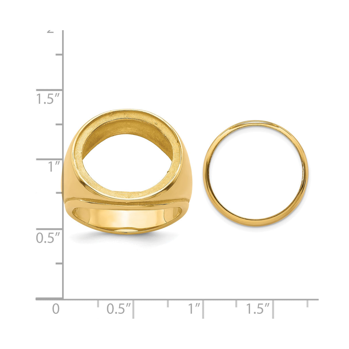 18 mm 14k Yellow Gold coin bezel ring for US 10¢ Dime - Mercury — size reference (ruler)