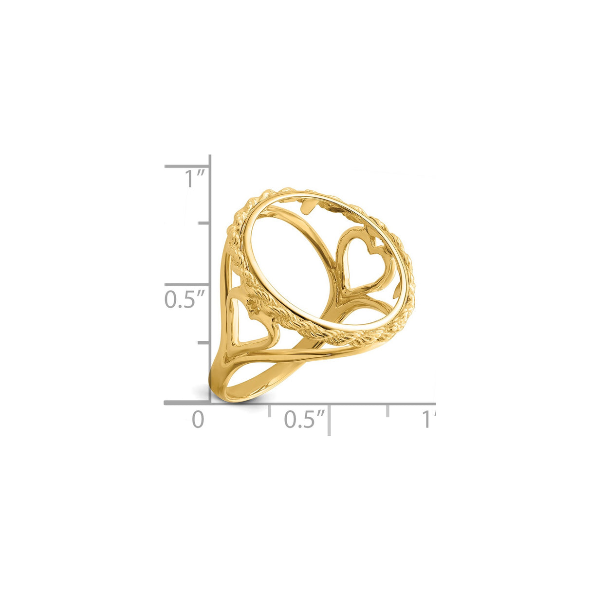 18 mm 14k Yellow Gold coin bezel ring for US 10¢ Dime - Mercury — size reference (ruler)