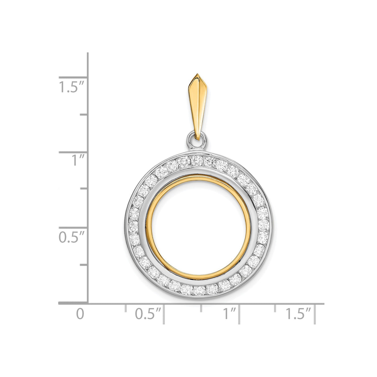 18 mm 14k Multi-Tone Gold coin bezel pendant for US 10¢ Dime - Roosevelt — size reference (ruler)