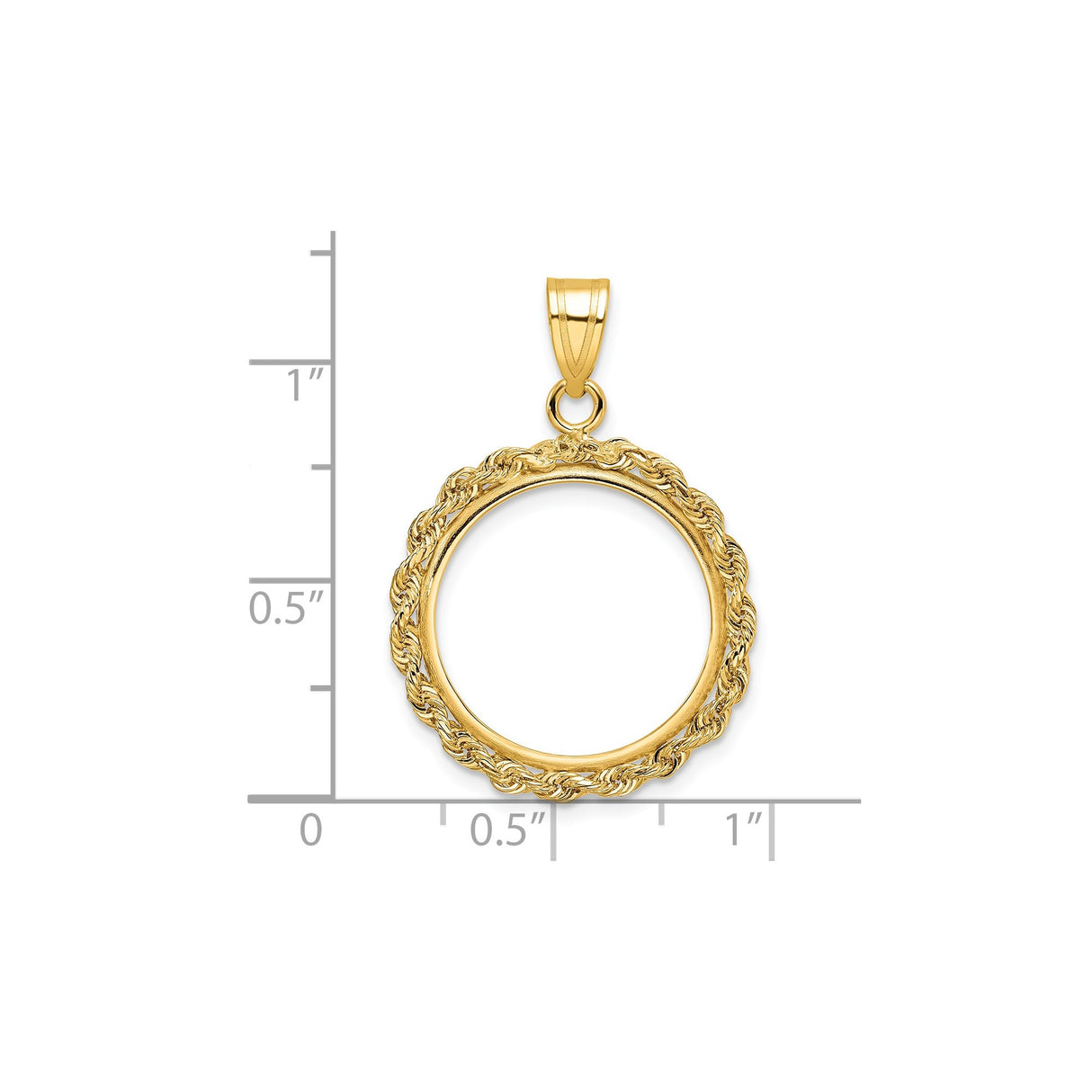 18 mm 14k Yellow Gold coin bezel pendant for US 10¢ Dime - Roosevelt — size reference (ruler)