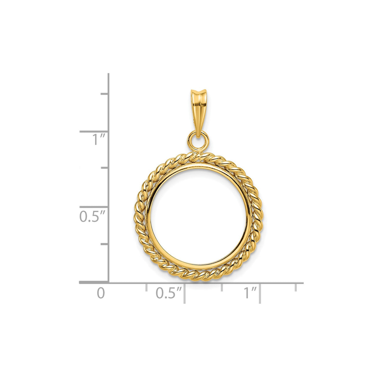 18 mm 14k Yellow Gold coin bezel pendant for US 10¢ Dime - Roosevelt — size reference (ruler)