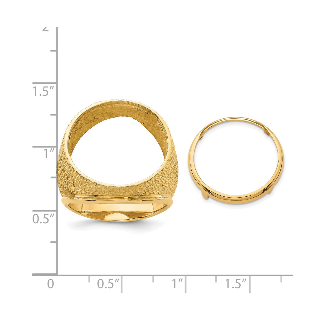 18 mm 14k Yellow Gold coin bezel ring for US 10¢ Dime - Roosevelt — size reference (ruler)
