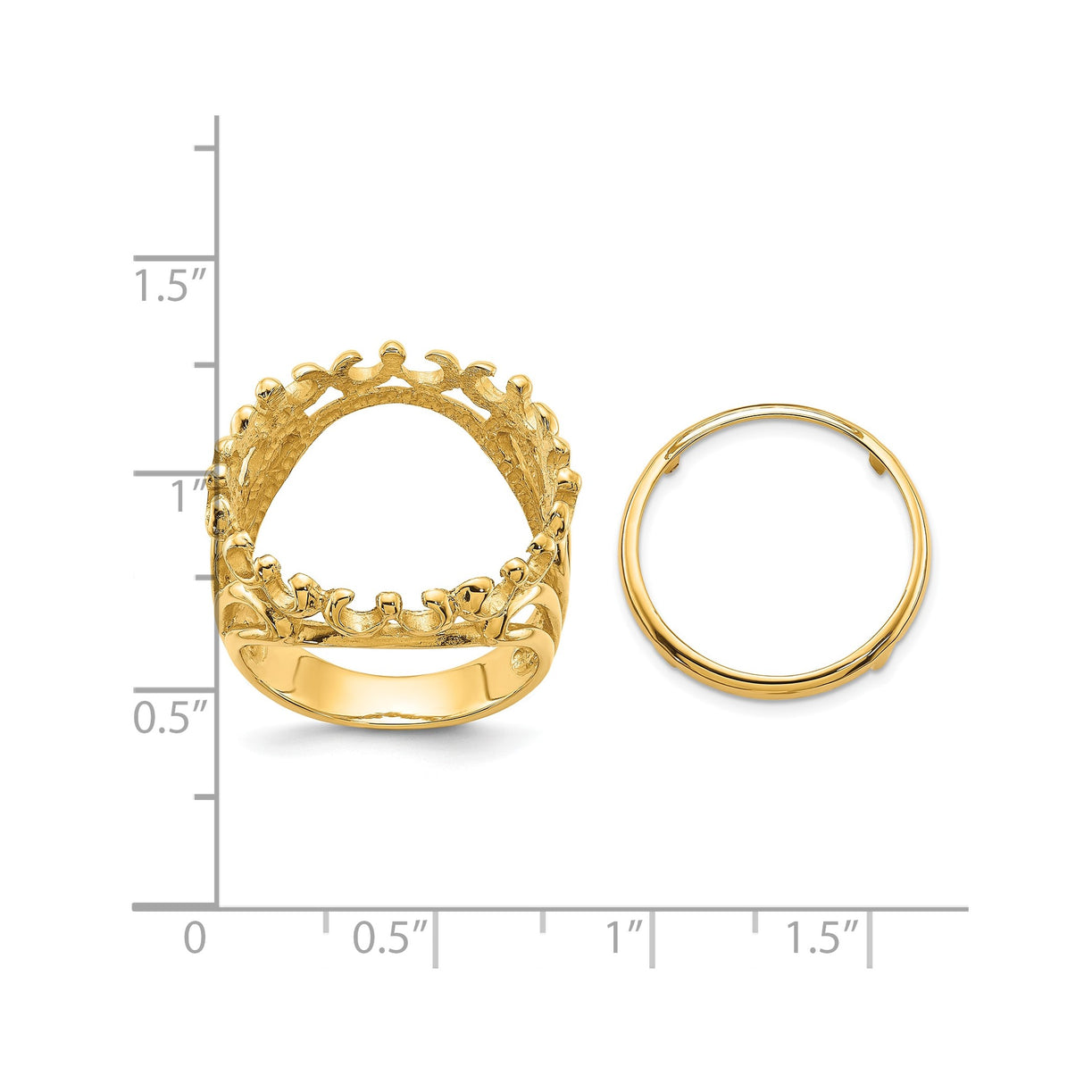 18 mm 14k Yellow Gold coin bezel ring for US 10¢ Dime - Roosevelt — size reference (ruler)